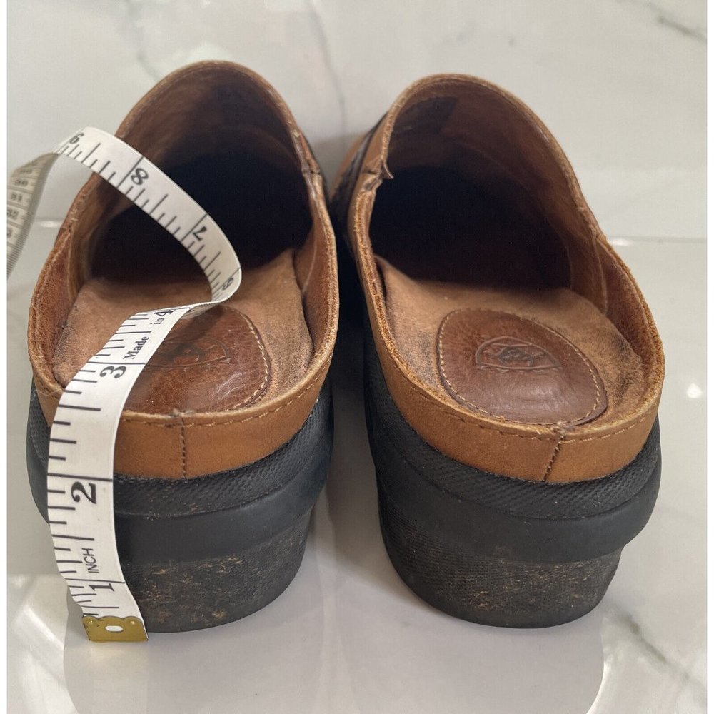 Womens Ariat Clogs Brown Tan Leather Mules Slip On Size 8 - Picture 10 of 12
